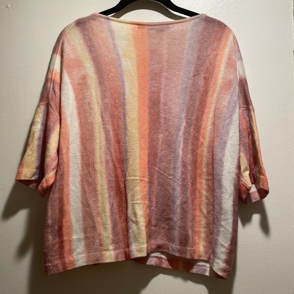 𝅺360 Cashmere Waterfall of Striated Colors Quarter Sleeve Cashmere Sweater - Picture 6 of 10